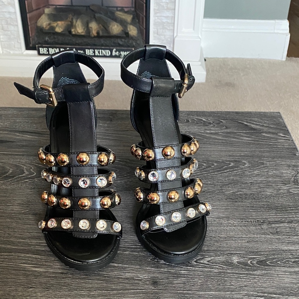 Karl Lagerfeld Black Sandals with Gold Accents